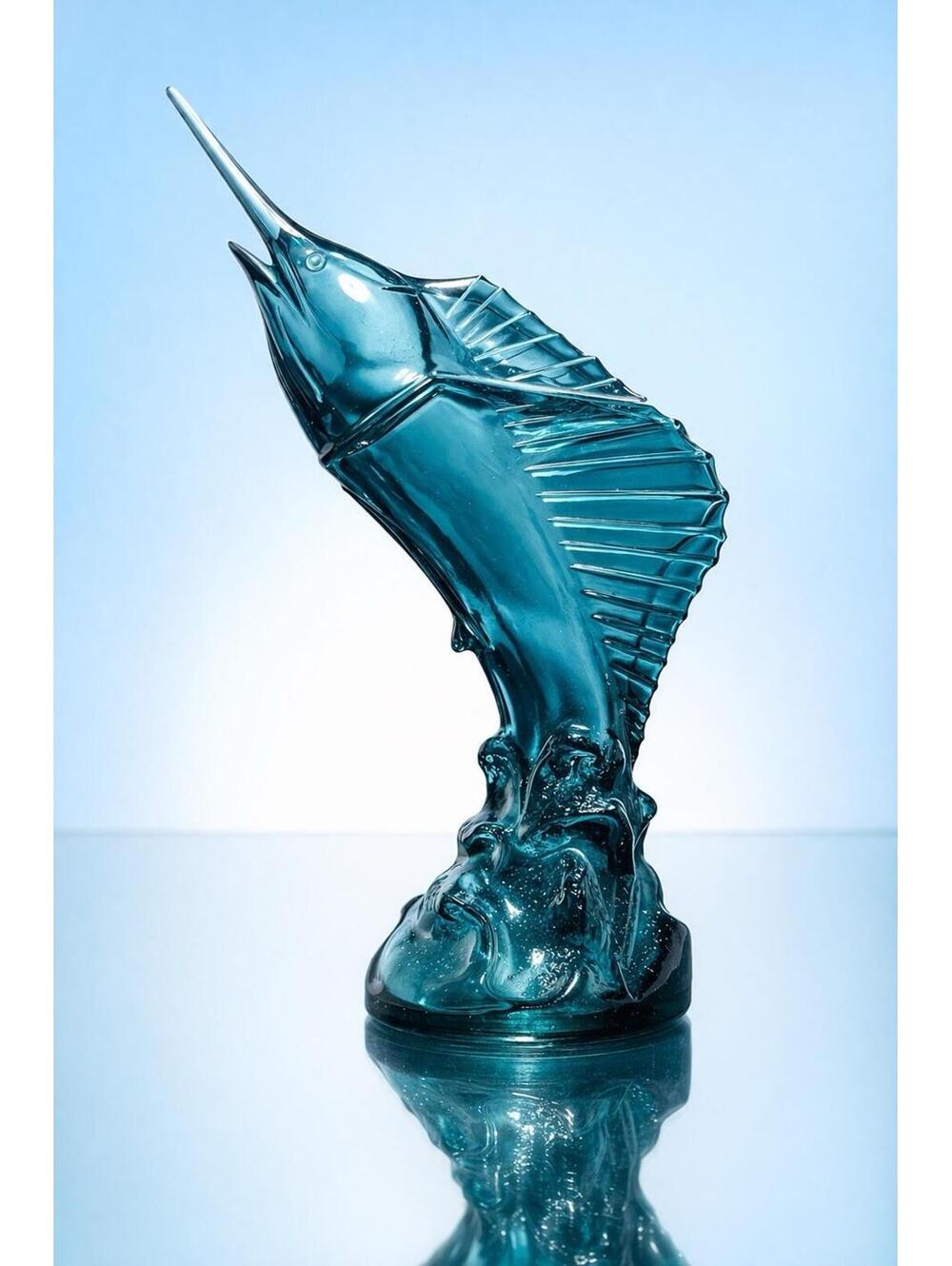 Avon 1970s Sea Trophy Wild Country After Shave Marlin Bottle Teal Glass, 10”
